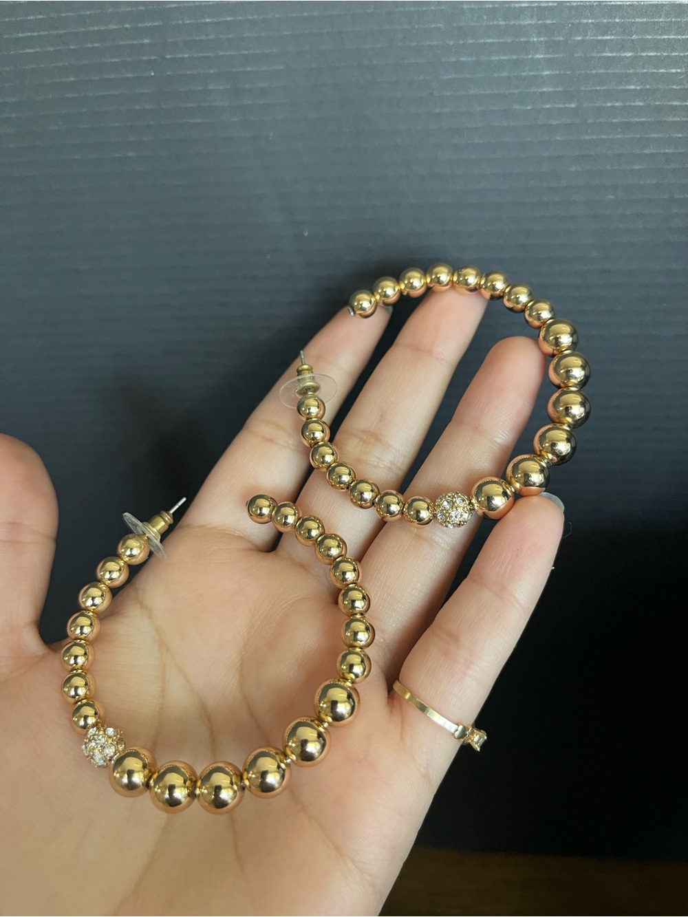 Gold tone cz 2 inch hoop earrings - Picture 2 of 5